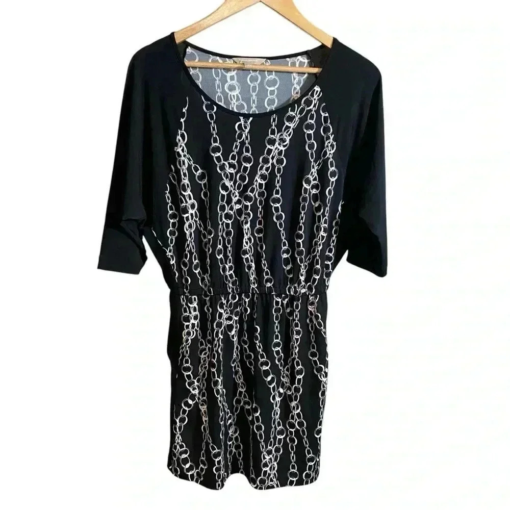 Banana Republic Black Chain Print Design Dress Knee Length Size S